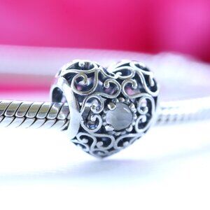 PANDORA March Signature Heart Charm - Aqua Blue Crystal - 791784NAB